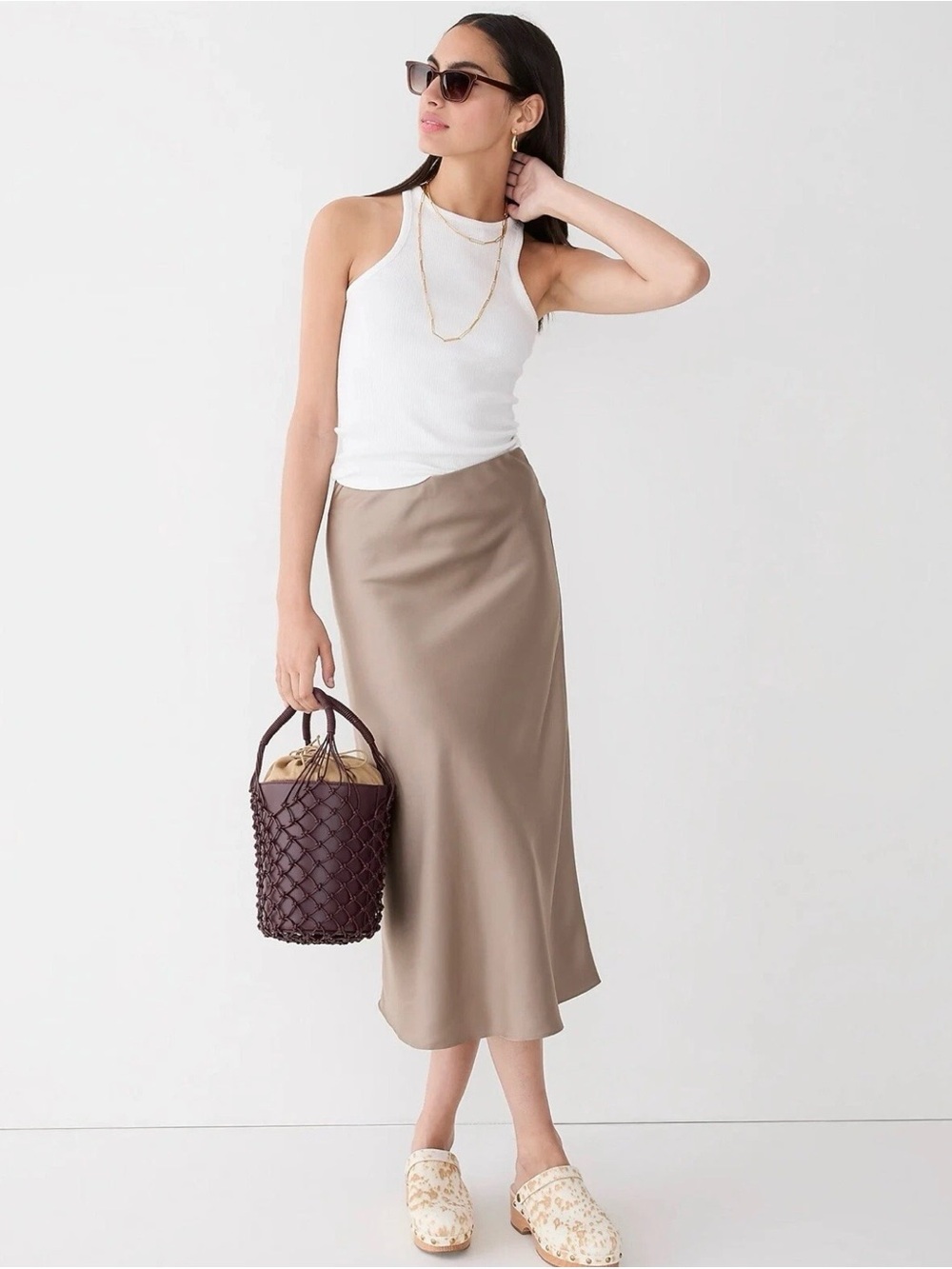J. Crew Taupe Polyester A-Line Midi Skirt
